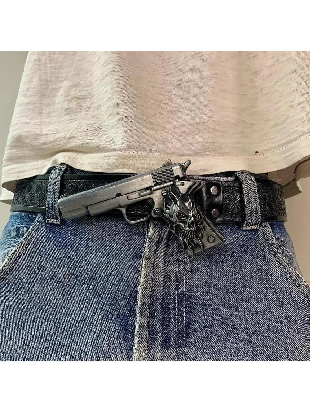 Grunge Punk Gun Skeleton Y2K 2000s style belt. 47 inches length